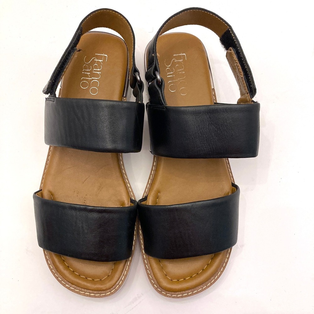 Franco Sarto Terrell Sandals Black Leather Straps Chunky Soles Womens 5.5 M
